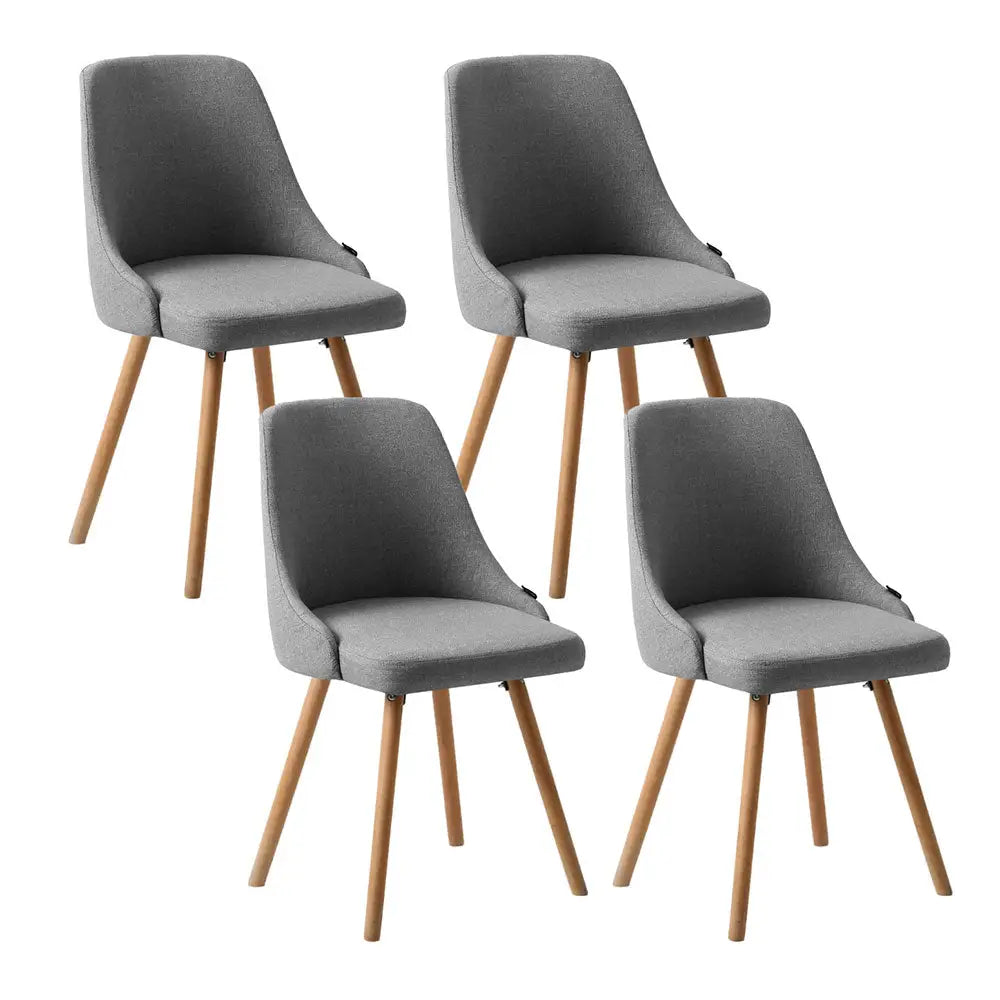Artiss Dining Chairs Set of 4 Fabric Wooden Grey - Furniture > Dining > Kitchen & Dining Chairs