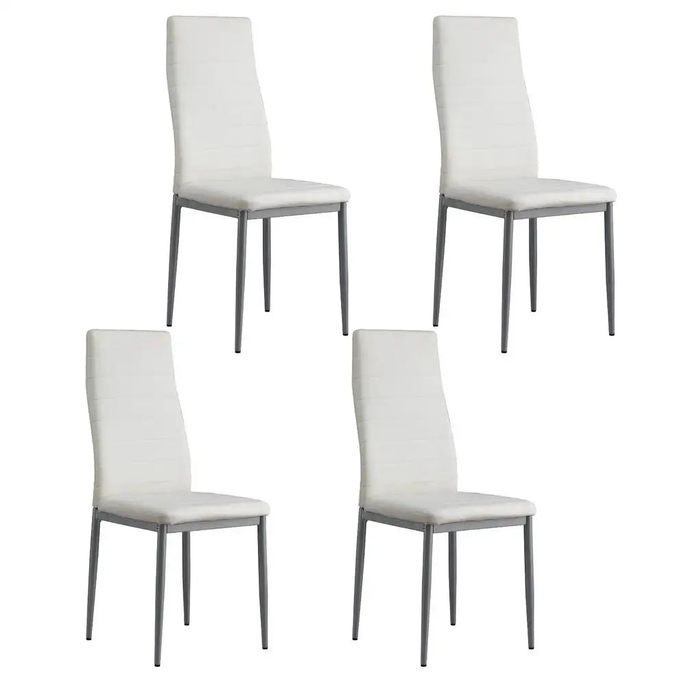 Artiss Dining Chairs Set of 4 Leather Channel Tufted White - Furniture > Dining > Kitchen & Dining Chairs