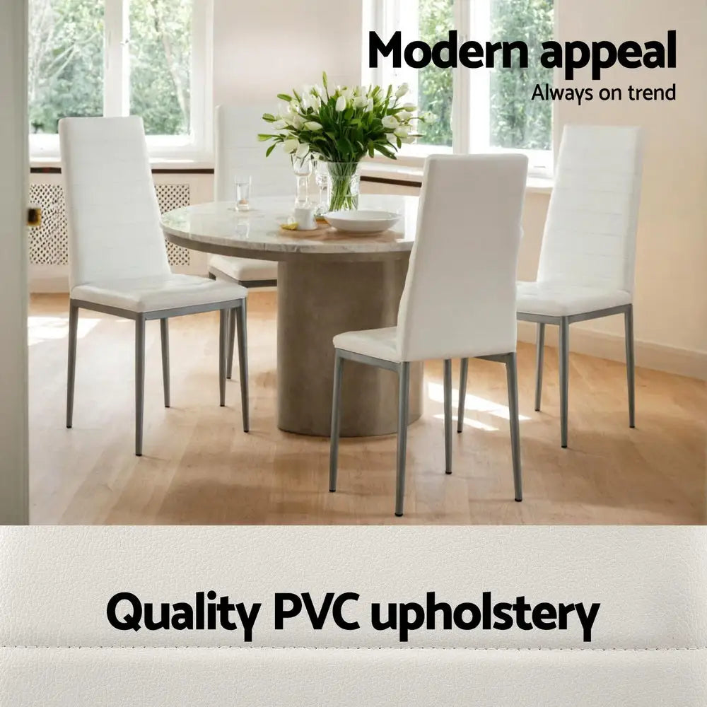 Artiss Dining Chairs Set of 4 Leather Channel Tufted White - Furniture > Dining > Kitchen & Dining Chairs