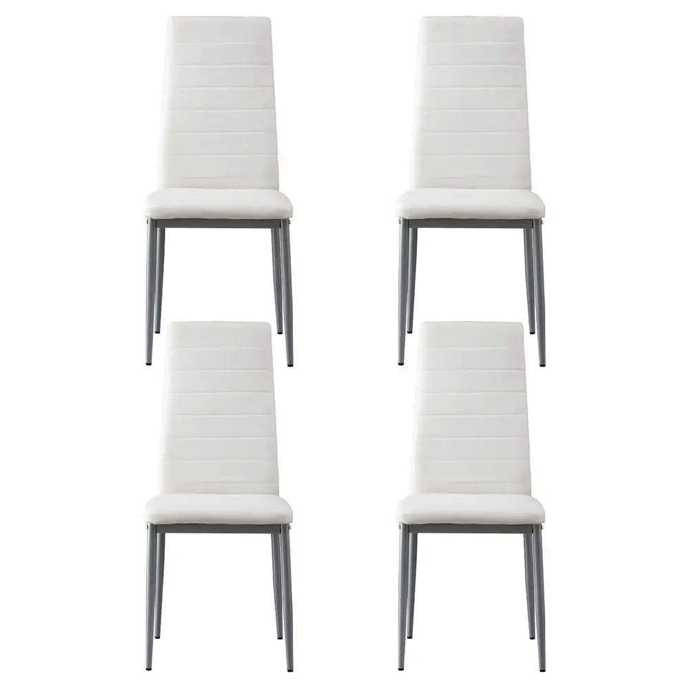 Artiss Dining Chairs Set of 4 Leather Channel Tufted White - Furniture > Dining > Kitchen & Dining Chairs