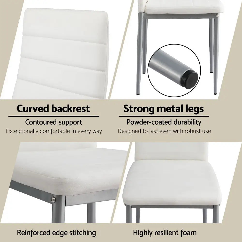 Artiss Dining Chairs Set of 4 Leather Channel Tufted White - Furniture > Dining > Kitchen & Dining Chairs