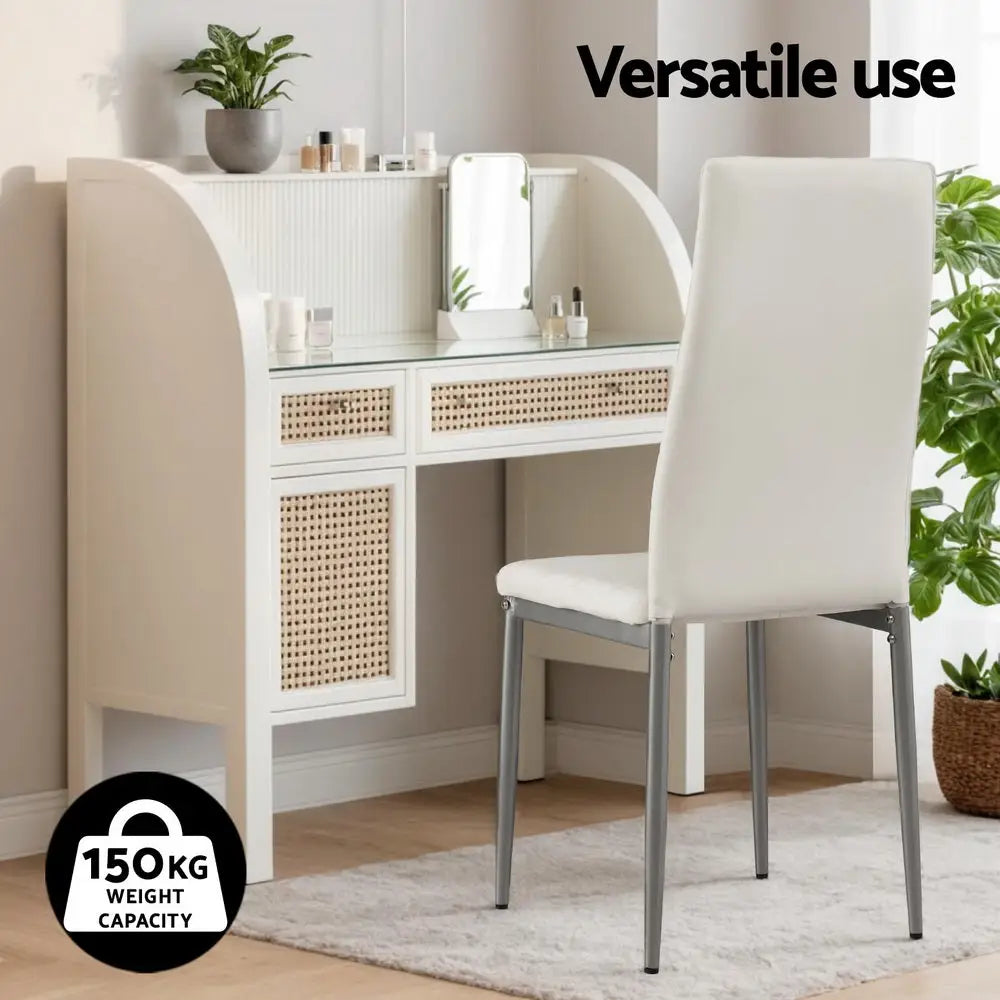 Artiss Dining Chairs Set of 4 Leather Channel Tufted White - Furniture > Dining > Kitchen & Dining Chairs