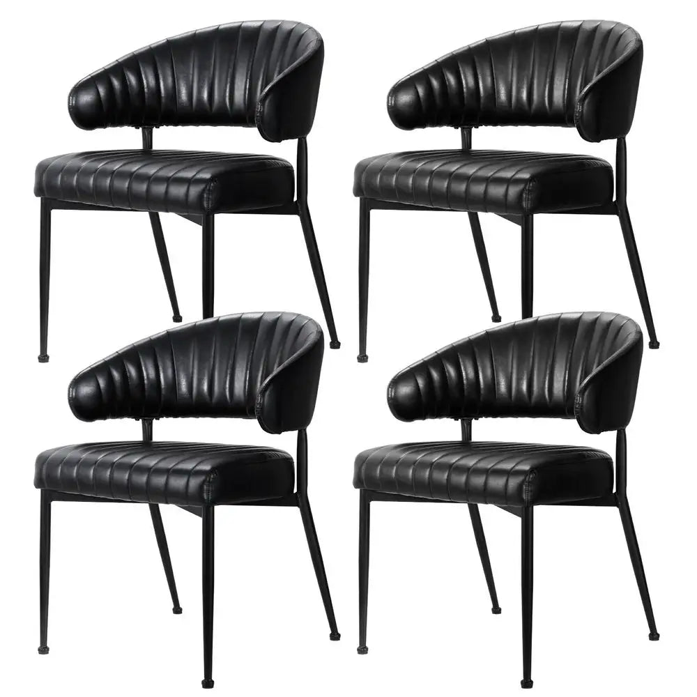 Artiss Dining Chairs Set of 4 Leather Hollow Armchair Black - Furniture > Dining > Kitchen & Dining Chairs