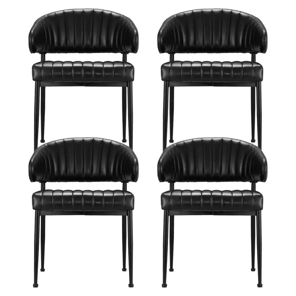 Artiss Dining Chairs Set of 4 Leather Hollow Armchair Black - Furniture > Dining > Kitchen & Dining Chairs