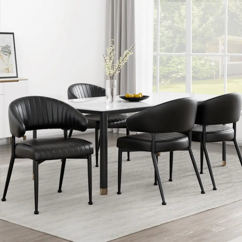 Artiss Dining Chairs Set of 4 Leather Hollow Armchair Black - Furniture > Dining > Kitchen & Dining Chairs