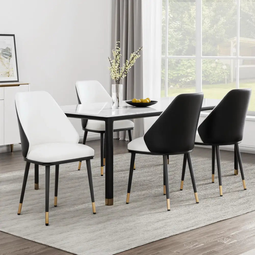 Artiss Dining Chairs Set of 4 Leather Seat Beige and Black - Furniture > Dining > Kitchen & Dining Chairs