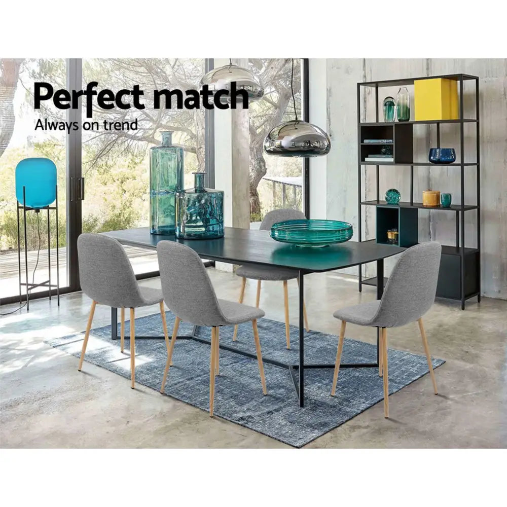 Artiss Dining Chairs Set of 4 Linen Curved Slope Grey - Furniture > Dining > Dining Set