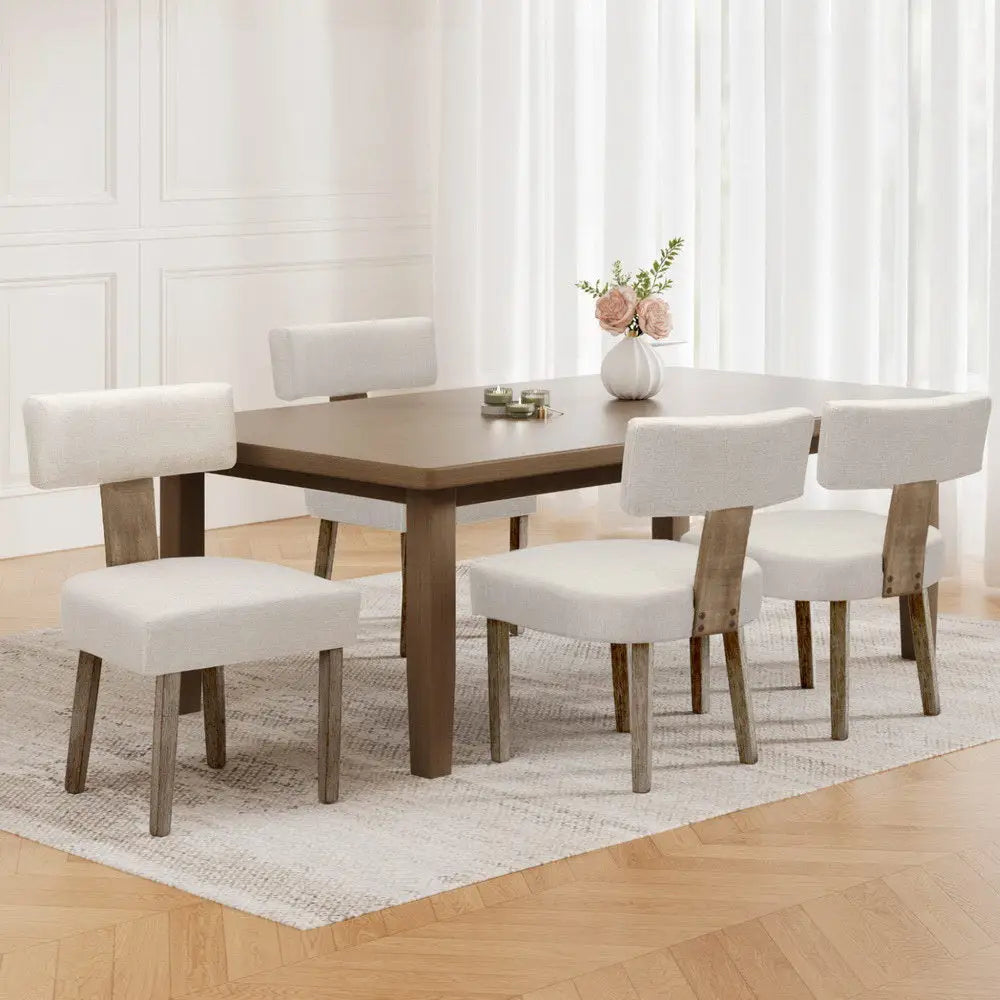 Artiss Dining Chairs Set of 4 Linen Fabric Wooden Beige - Furniture > Dining > Kitchen & Dining Chairs