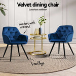Artiss Dining Chairs Set of 4 Velvet Diamond Tufted Armchair Blue - Furniture > Dining > Kitchen & Dining Chairs