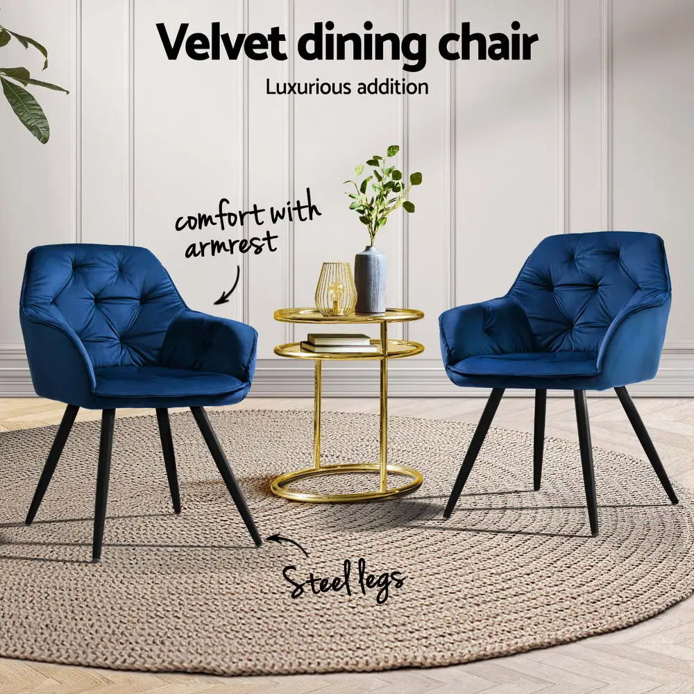 Artiss Dining Chairs Set of 4 Velvet Diamond Tufted Armchair Blue - Furniture > Dining > Kitchen & Dining Chairs