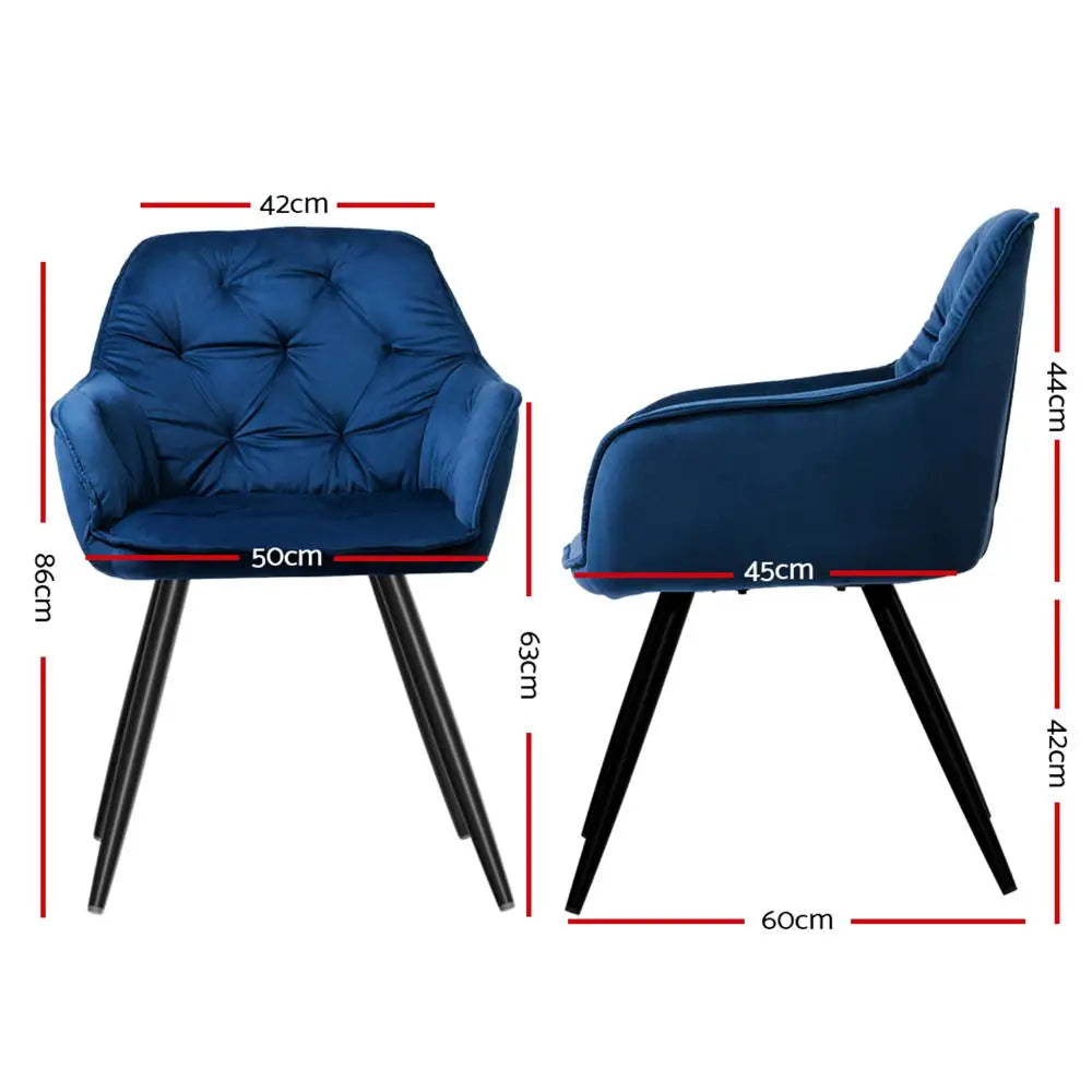 Artiss Dining Chairs Set of 4 Velvet Diamond Tufted Armchair Blue - Furniture > Dining > Kitchen & Dining Chairs