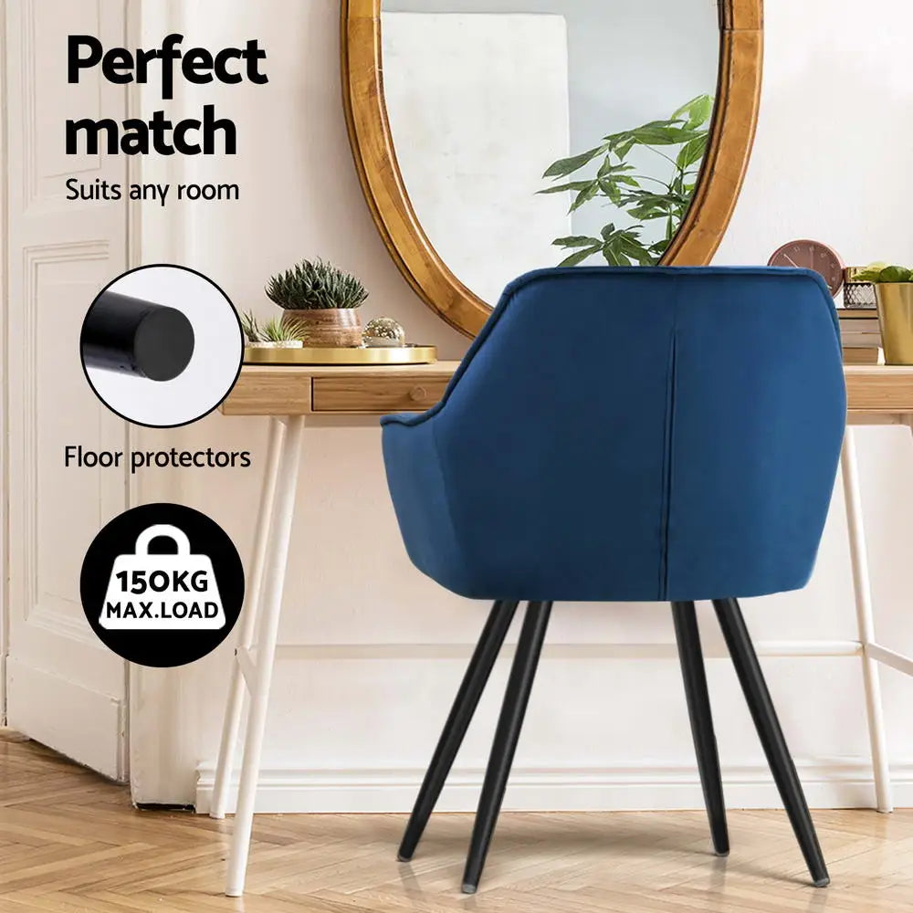 Artiss Dining Chairs Set of 4 Velvet Diamond Tufted Armchair Blue - Furniture > Dining > Kitchen & Dining Chairs