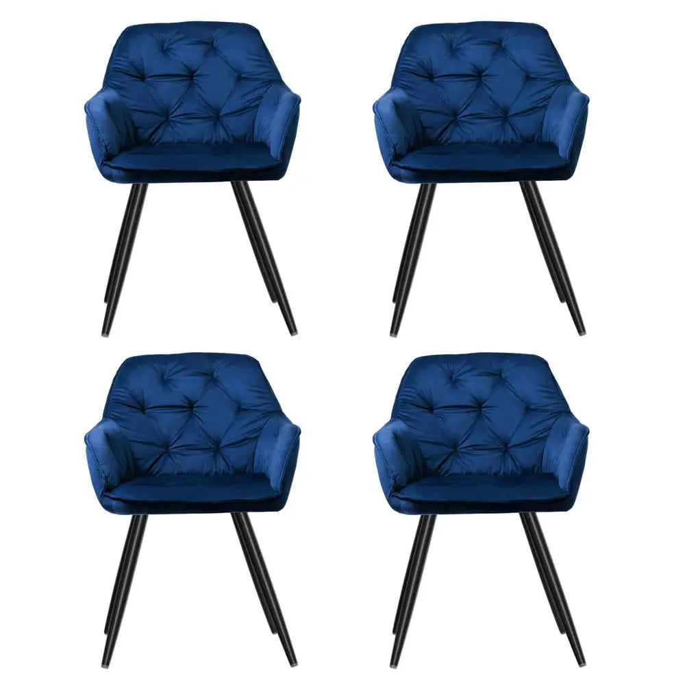 Artiss Dining Chairs Set of 4 Velvet Diamond Tufted Armchair Blue - Furniture > Dining > Kitchen & Dining Chairs