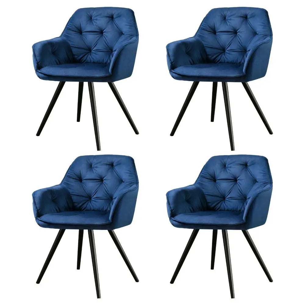 Artiss Dining Chairs Set of 4 Velvet Diamond Tufted Armchair Blue - Furniture > Dining > Kitchen & Dining Chairs