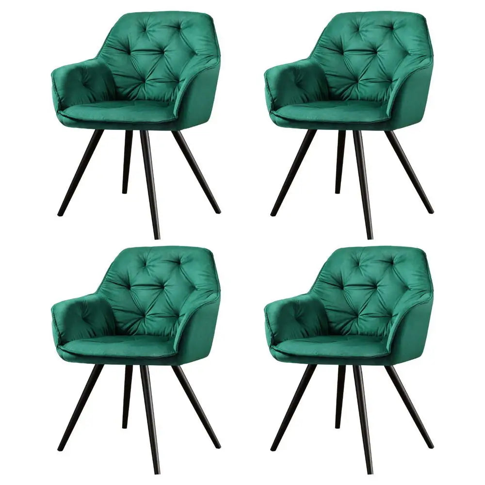 Artiss Dining Chairs Set of 4 Velvet Diamond Tufted Armchair Green - Furniture > Dining > Kitchen & Dining Chairs