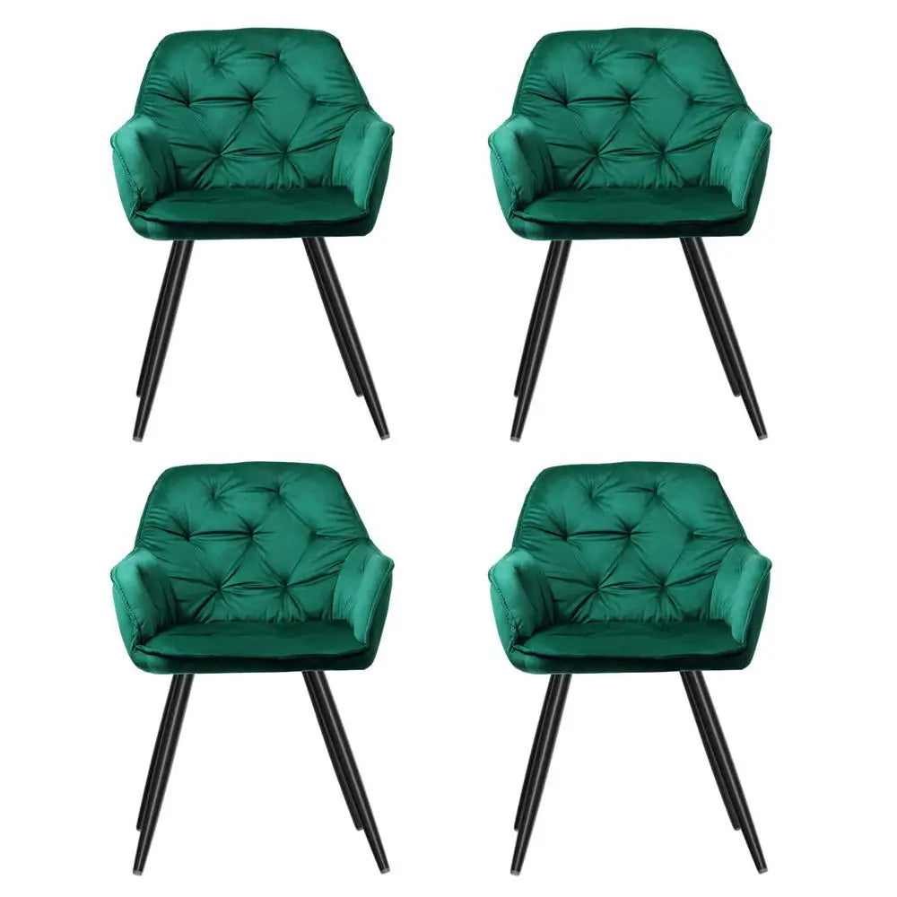 Artiss Dining Chairs Set of 4 Velvet Diamond Tufted Armchair Green - Furniture > Dining > Kitchen & Dining Chairs