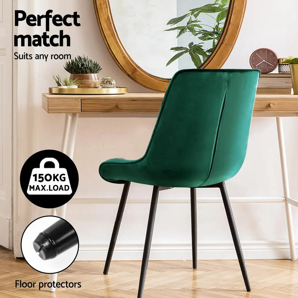 Artiss Dining Chairs Set of 4 Velvet Diamond Tufted Green - Furniture > Dining > Kitchen & Dining Chairs