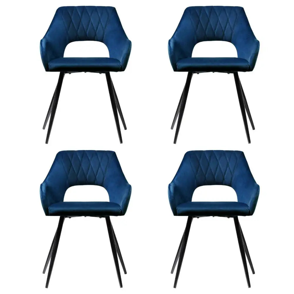 Artiss Dining Chairs Set of 4 Velvet Hollow Armchair Blue - Furniture > Dining > Kitchen & Dining Chairs