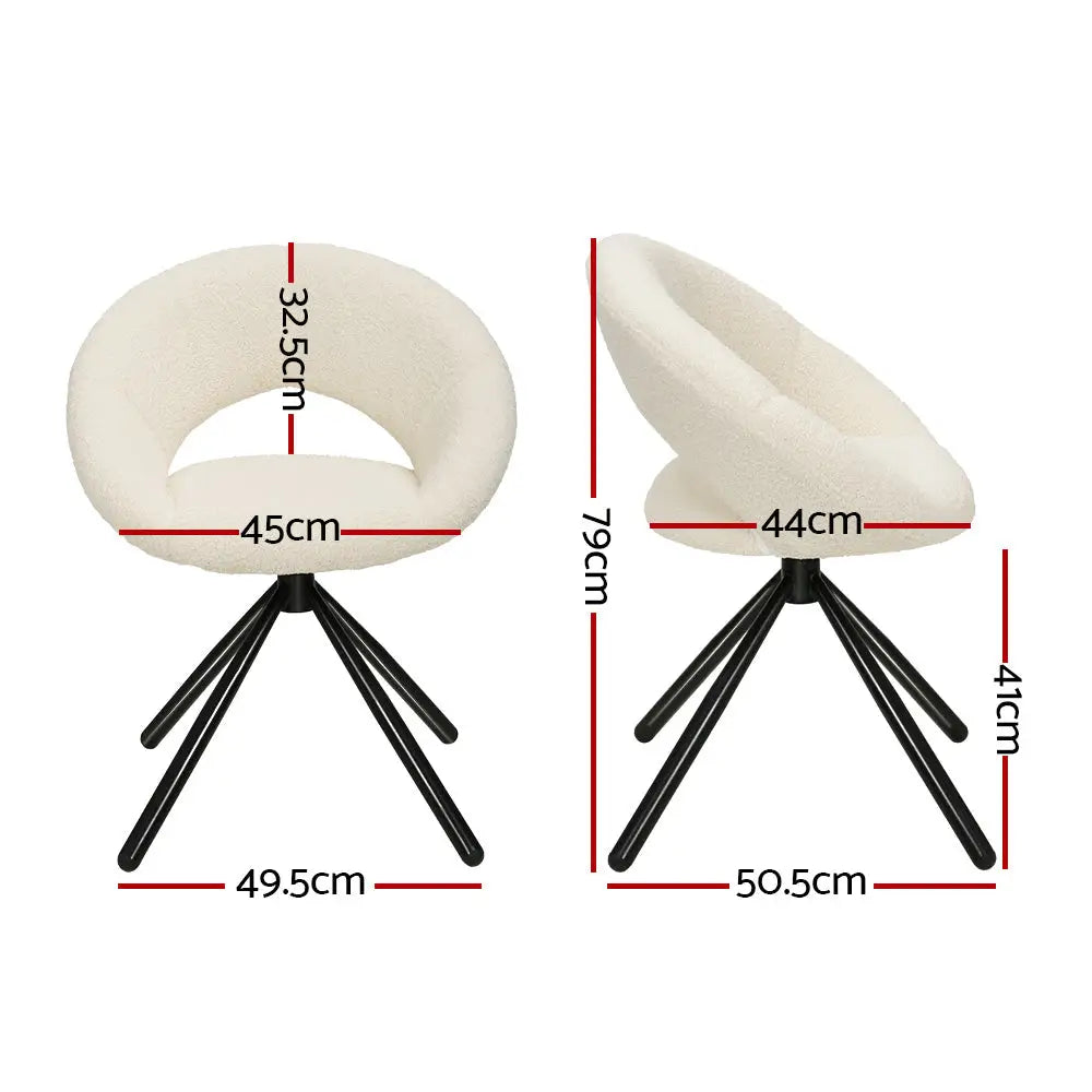 Artiss Dining Chairs Swivel Base Beige Boucle Sherpa Set of 2 - Furniture > Dining