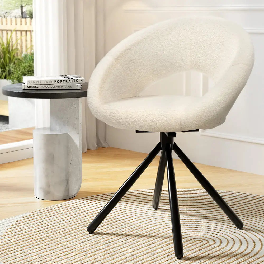 Artiss Dining Chairs Swivel Base Beige Boucle Sherpa Set of 2 - Furniture > Dining