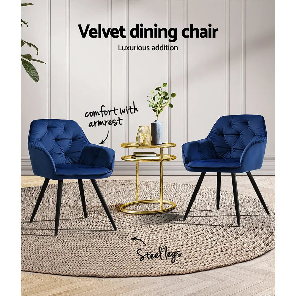 Artiss Dining Chairs Velvet Blue Set of 2 Calivia - Furniture > Dining