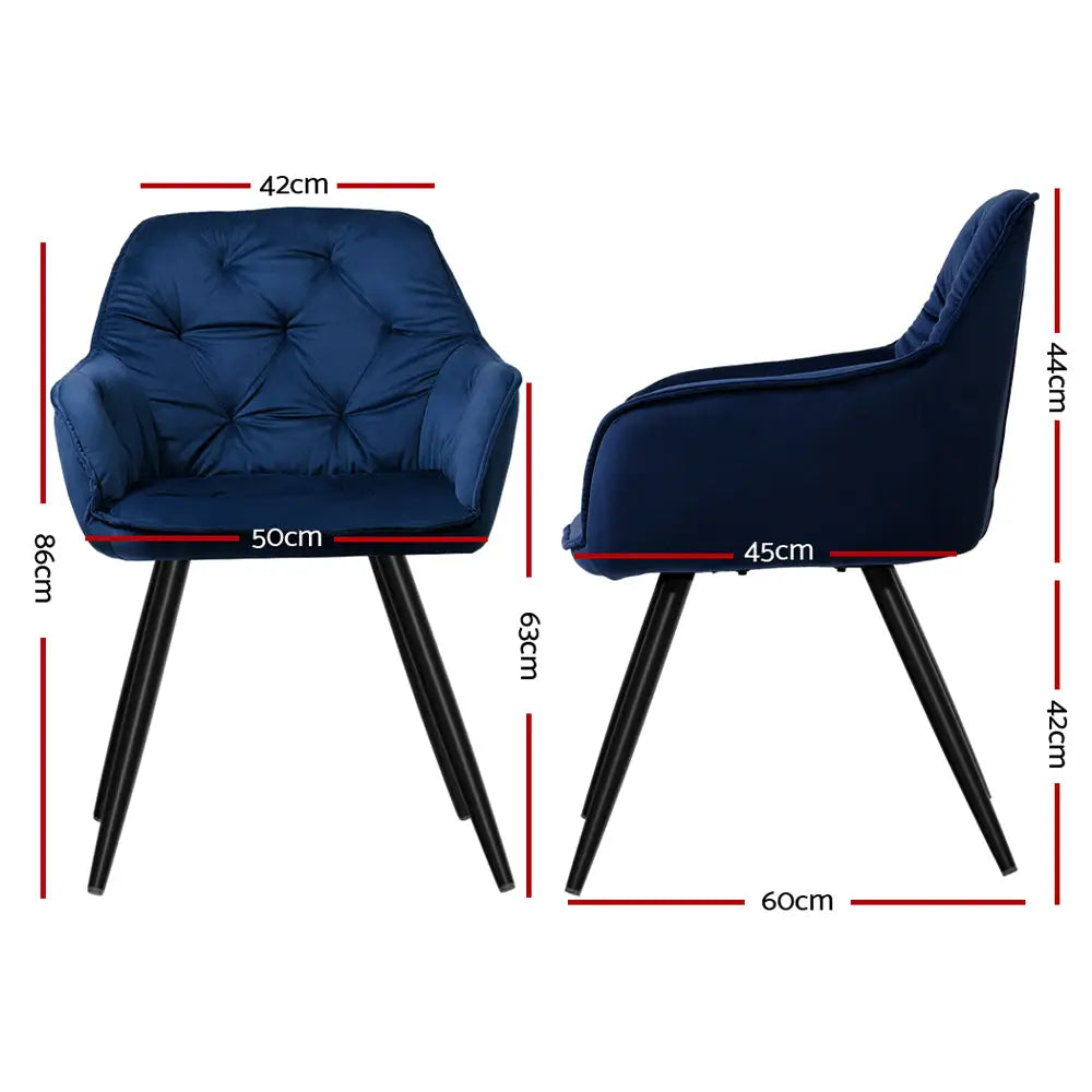 Artiss Dining Chairs Velvet Blue Set of 2 Calivia - Furniture > Dining