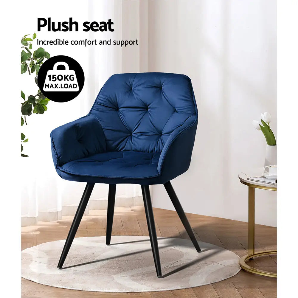 Artiss Dining Chairs Velvet Blue Set of 2 Calivia - Furniture > Dining