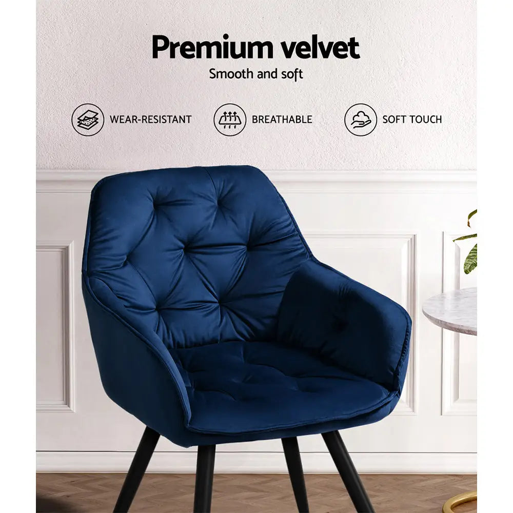 Artiss Dining Chairs Velvet Blue Set of 2 Calivia - Furniture > Dining