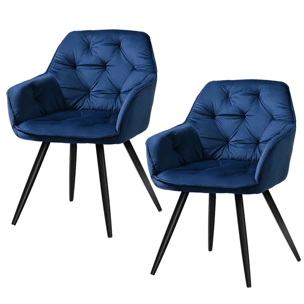 Artiss Dining Chairs Velvet Blue Set of 2 Calivia - Furniture > Dining