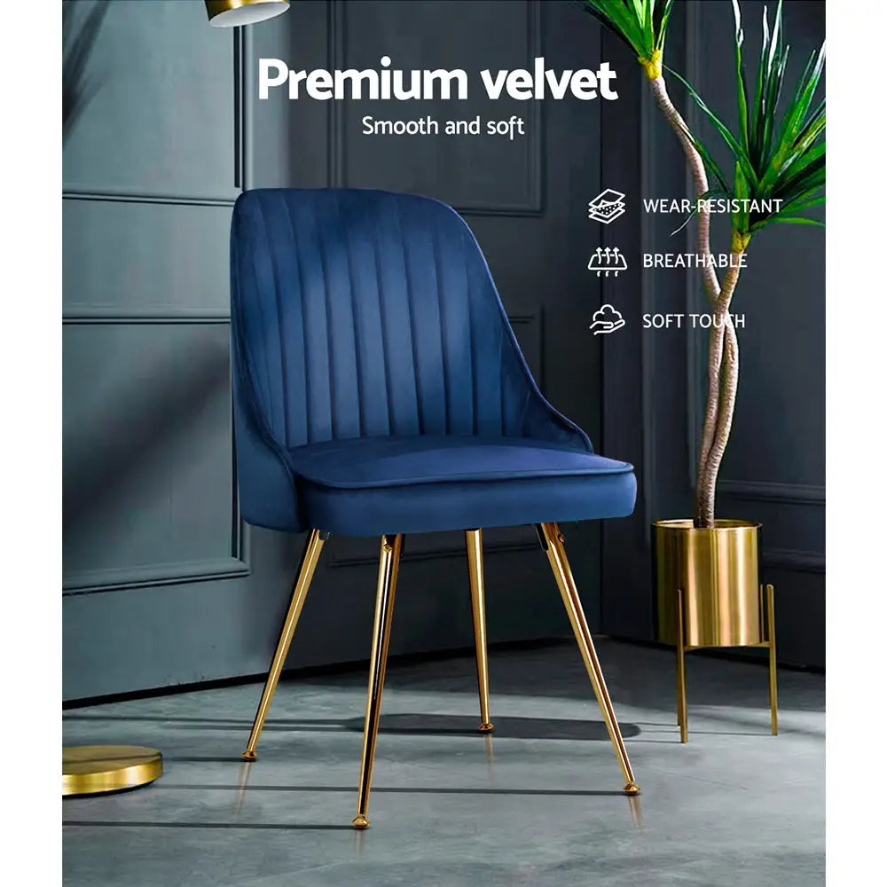 Artiss Dining Chairs Velvet Blue Set of 2 Nappa - Furniture > Dining