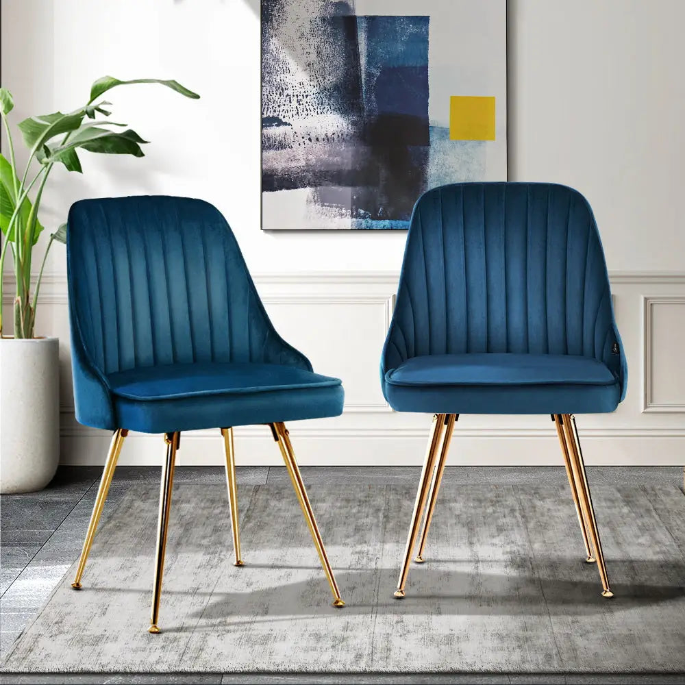 Artiss Dining Chairs Velvet Blue Set of 2 Nappa - Furniture > Dining