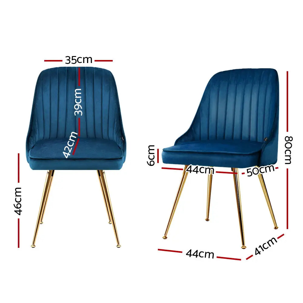 Artiss Dining Chairs Velvet Blue Set of 2 Nappa - Furniture > Dining