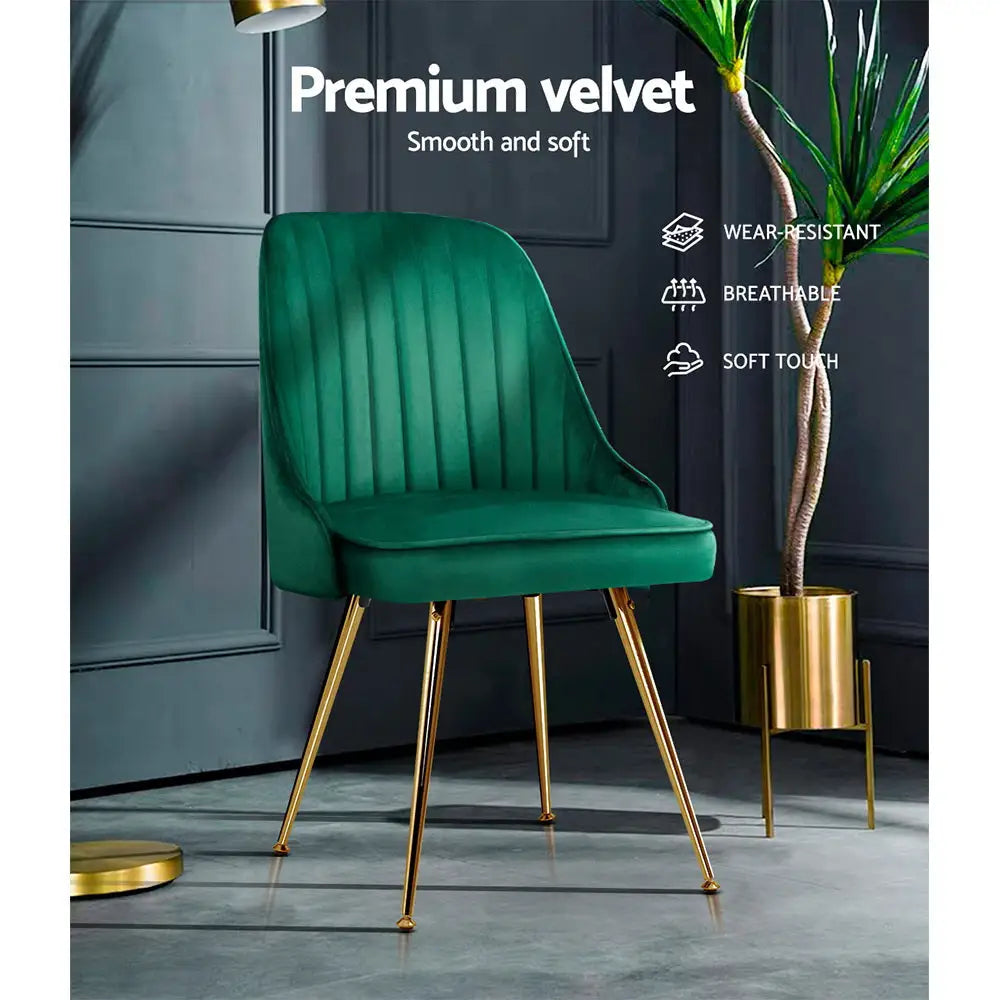 Artiss Dining Chairs Velvet Green Set of 2 Nappa - Furniture > Dining