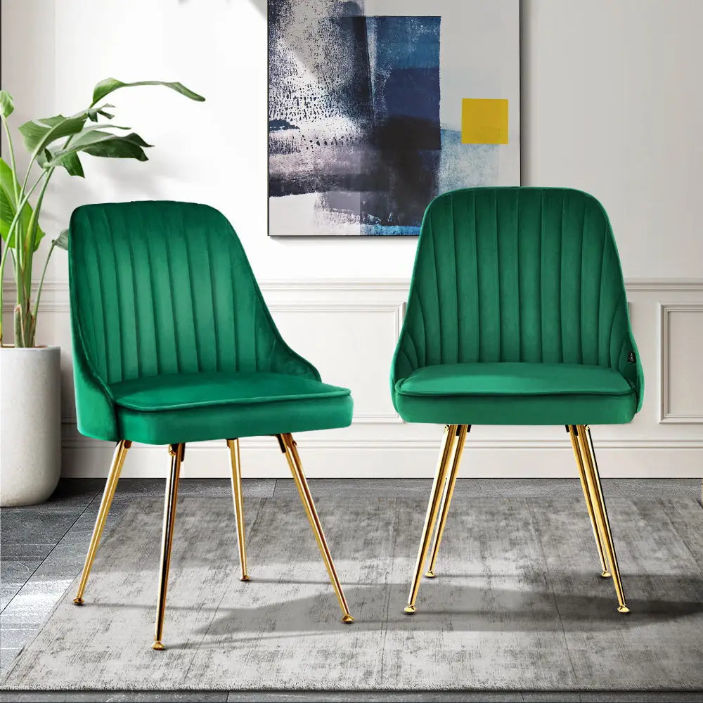 Artiss Dining Chairs Velvet Green Set of 2 Nappa - Furniture > Dining