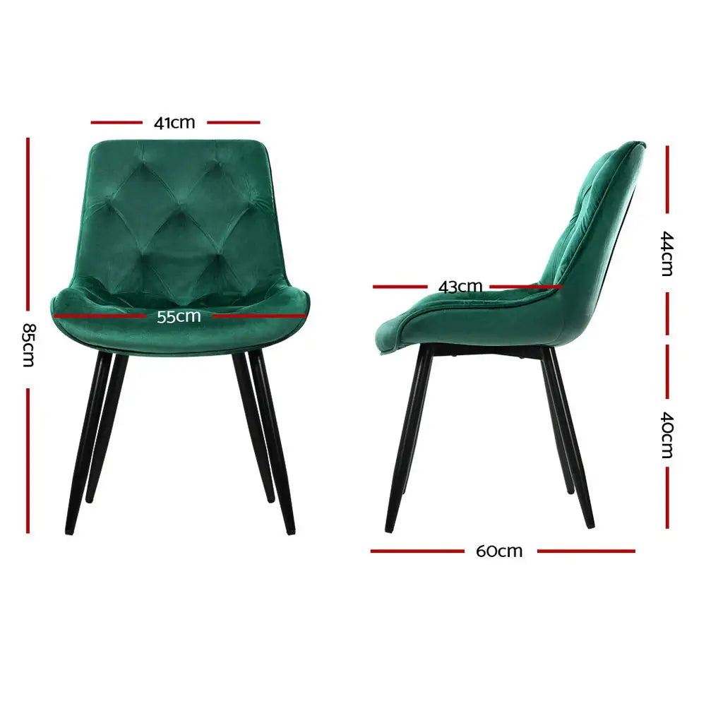 Artiss Dining Chairs Velvet Green Set of 2 Starlyn - Furniture > Living Room