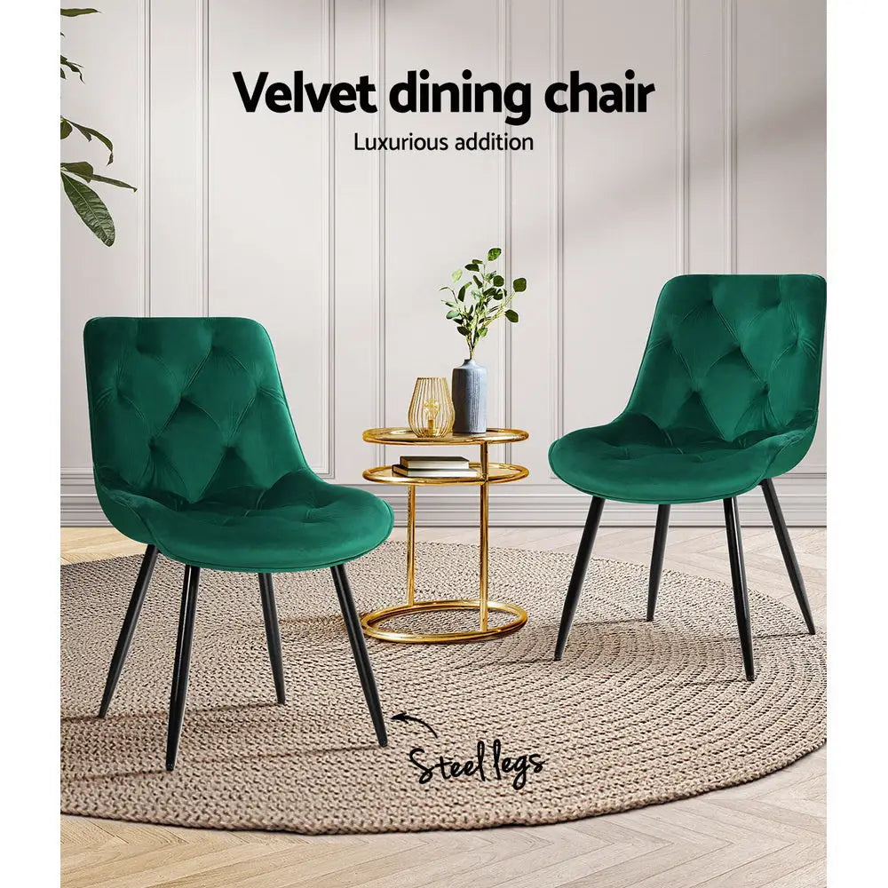 Artiss Dining Chairs Velvet Green Set of 2 Starlyn - Furniture > Living Room