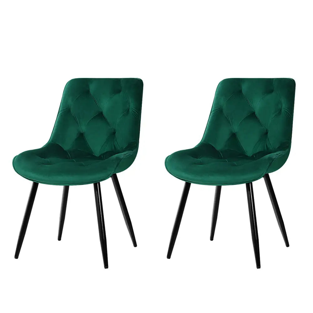 Artiss Dining Chairs Velvet Green Set of 2 Starlyn - Furniture > Living Room