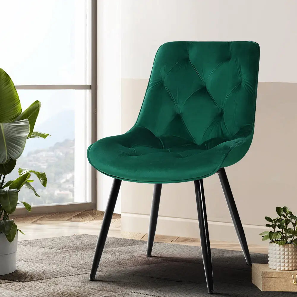 Artiss Dining Chairs Velvet Green Set of 2 Starlyn - Furniture > Living Room