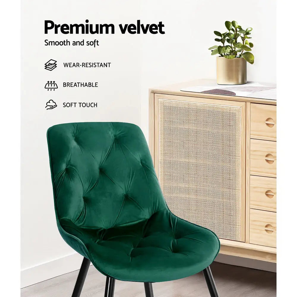 Artiss Dining Chairs Velvet Green Set of 2 Starlyn - Furniture > Living Room