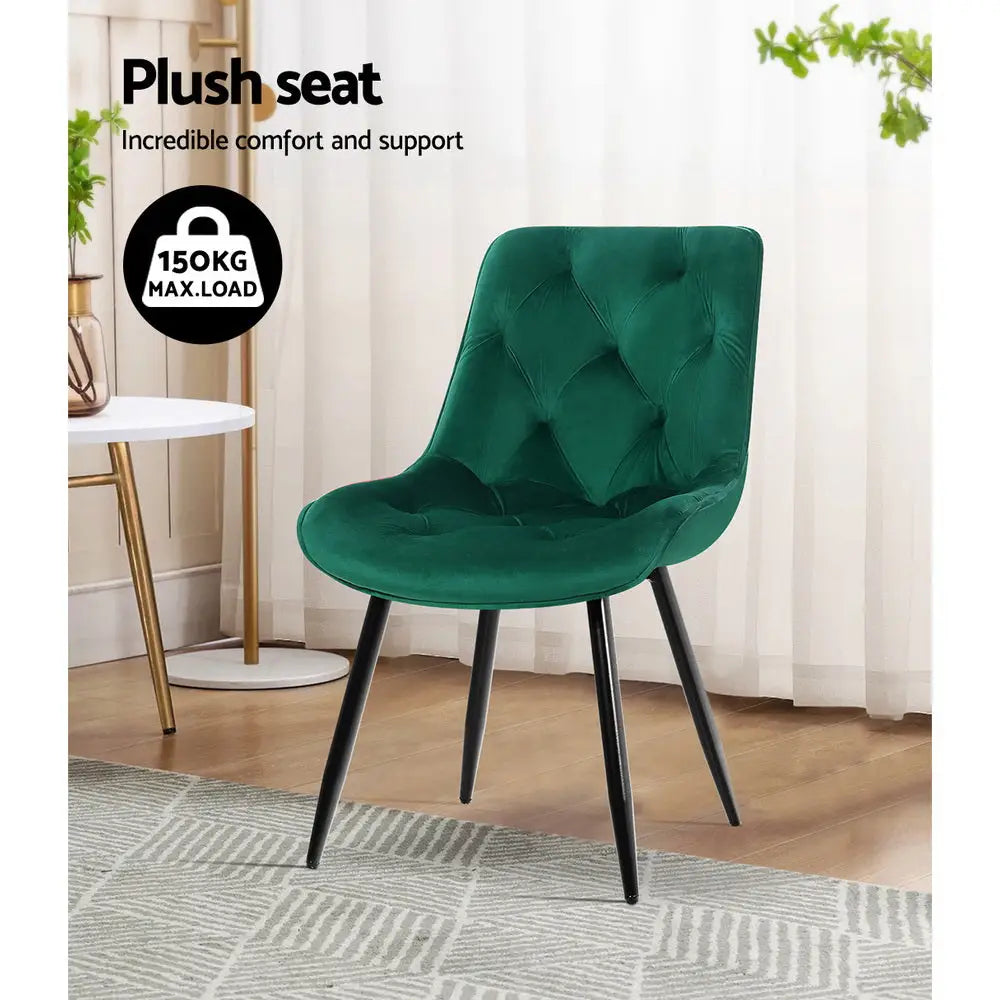 Artiss Dining Chairs Velvet Green Set of 2 Starlyn - Furniture > Living Room