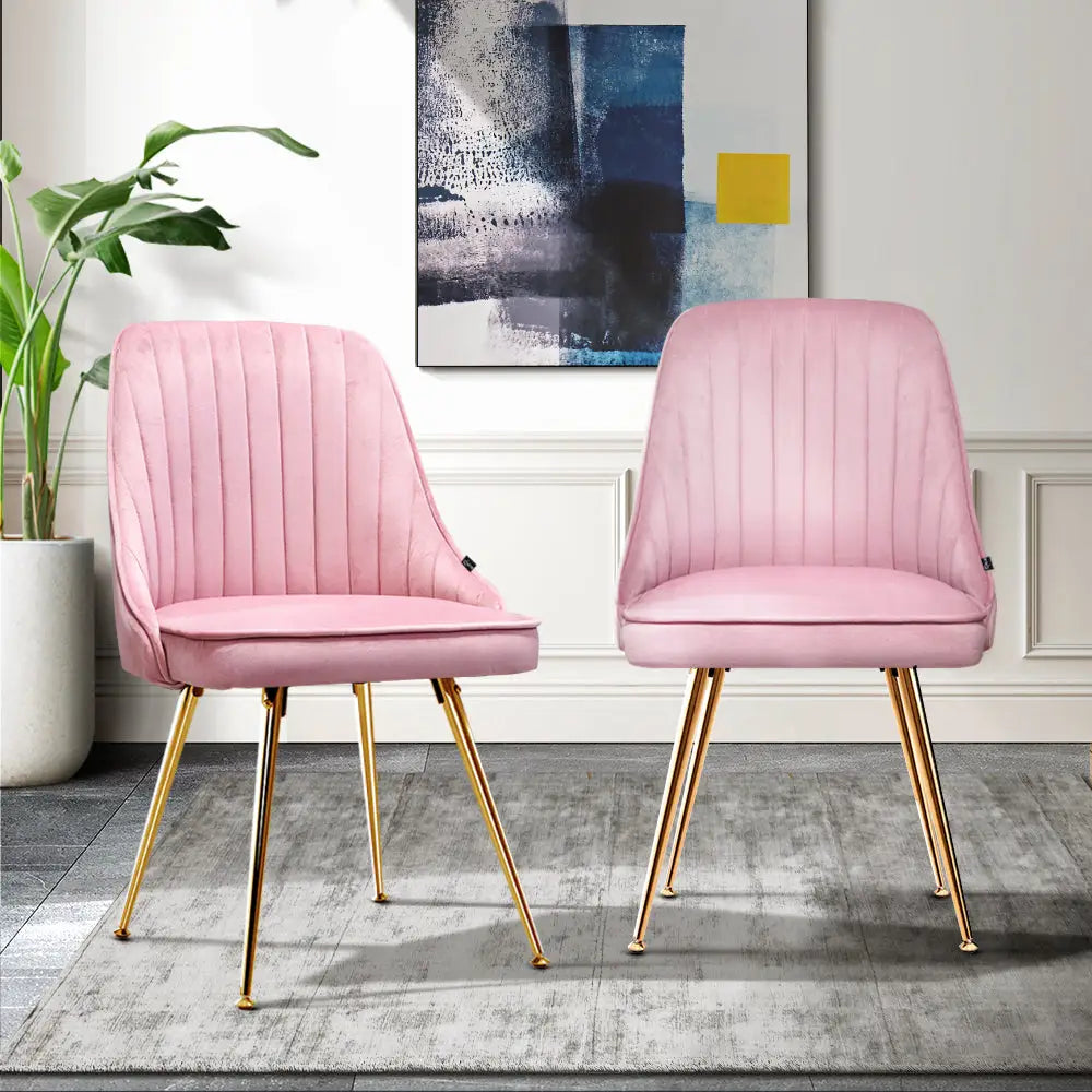 Artiss Dining Chairs Velvet Pink Set of 2 Nappa - Furniture > Dining