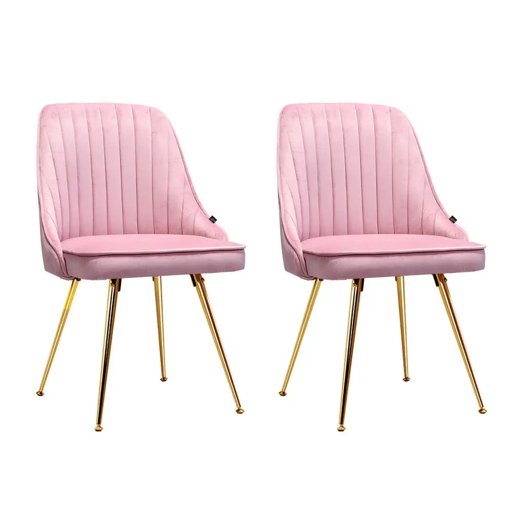Artiss Dining Chairs Velvet Pink Set of 2 Nappa - Furniture > Dining