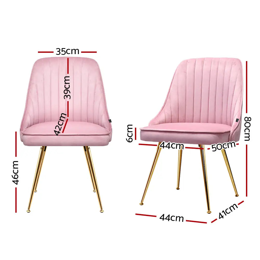 Artiss Dining Chairs Velvet Pink Set of 2 Nappa - Furniture > Dining