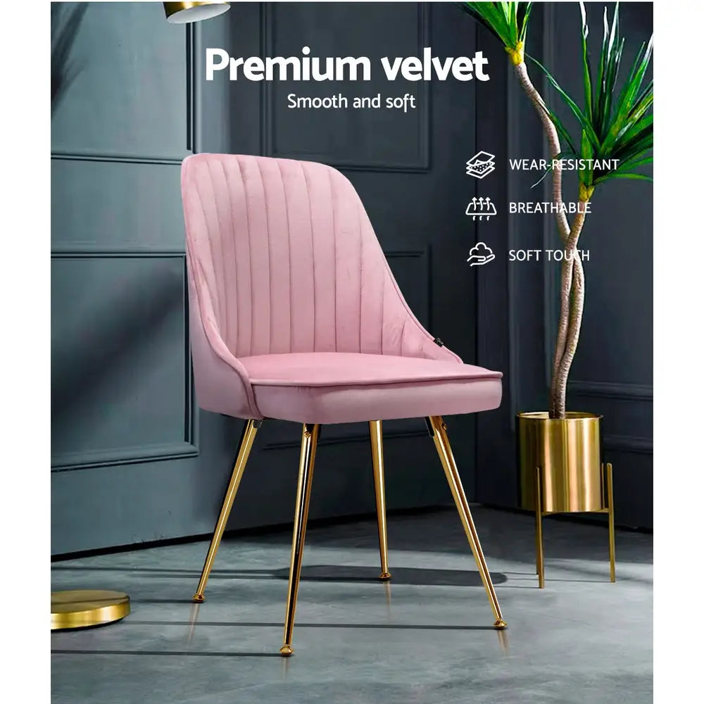 Artiss Dining Chairs Velvet Pink Set of 2 Nappa - Furniture > Dining