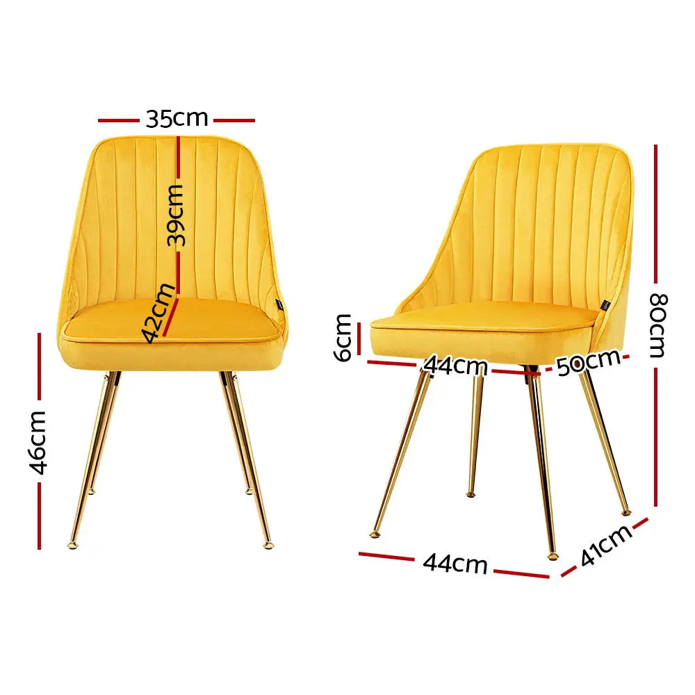 Artiss Dining Chairs Velvet Yellow Set of 2 Nappa - Furniture > Dining