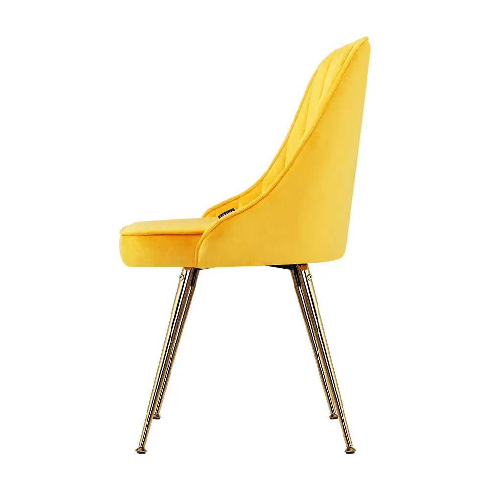 Artiss Dining Chairs Velvet Yellow Set of 2 Nappa - Furniture > Dining