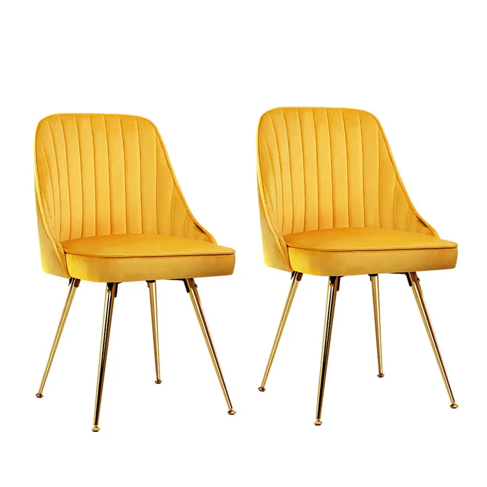Artiss Dining Chairs Velvet Yellow Set of 2 Nappa - Furniture > Dining