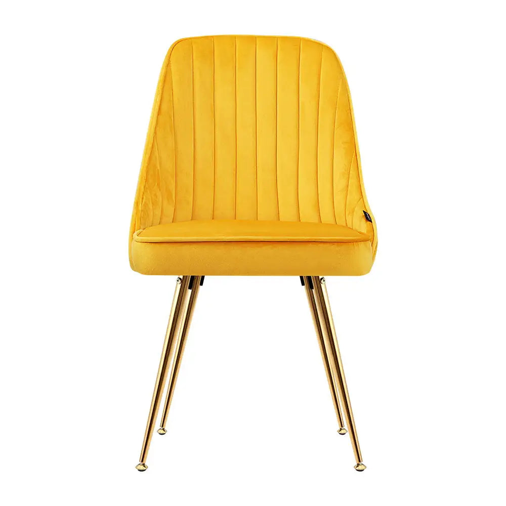 Artiss Dining Chairs Velvet Yellow Set of 2 Nappa - Furniture > Dining