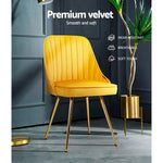 Artiss Dining Chairs Velvet Yellow Set of 2 Nappa - Furniture > Dining