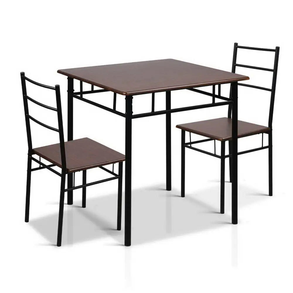 Artiss Dining Table And Chairs Set fo 3 Walnut - Furniture > Dining